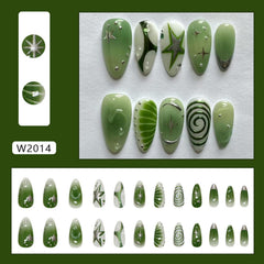 BSBTBZ almond-shaped green press-on nails with star accents for chic outfits