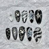BSBTBZ snake press-on nails with almond flower design for at-home elegance