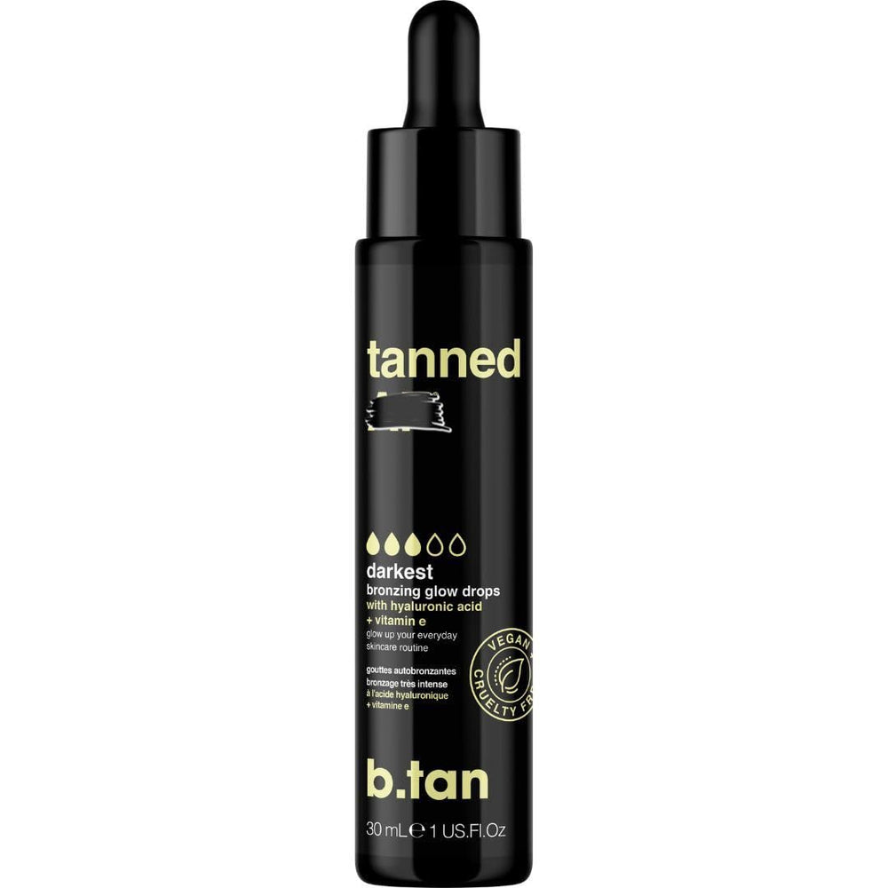 B.TAN darkest drops bottle shown for a customizable face and body glow.