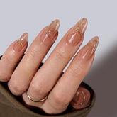 BTArtbox Almond Press On Nails with 3D Gold Lines for a chic look