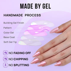 BTArtbox Almond Press On Nails feature a protective gel finish for durable wear.