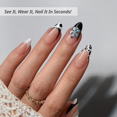 BTArtbox Bessie & Bestie opaque soft gel tips in black and white.