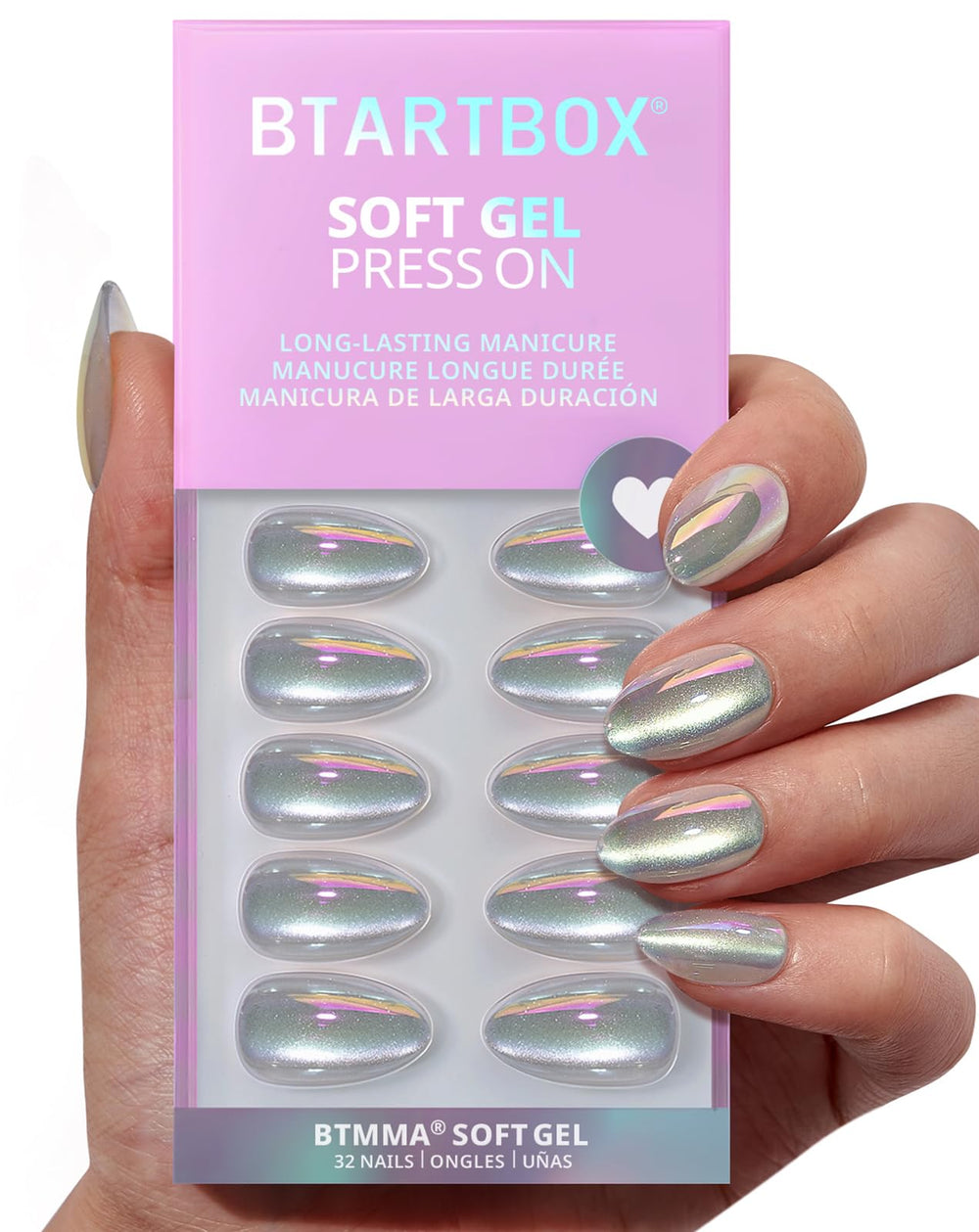 BTArtbox Chrome Cat Eye short almond nails for salon-like shine at home.
