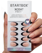 BTArtbox Dot Couture almond nails with black French tip for effortless everyday glamour.