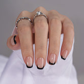BTArtbox jelly square nails close-up showing glossy classic black gel finish