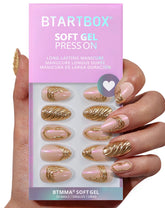 BTArtbox press-on nails short in 3D gold almond shape for a sleek daily look.