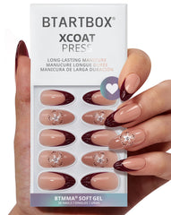 BTArtbox Rosewood 3D flower almond nails for natural, flexible wear.