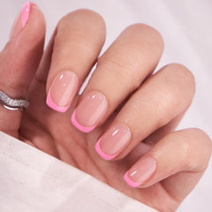 BTArtbox soft gel nails close-up applying Dolce Pink color for comfort.