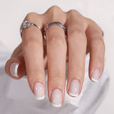 BTArtbox white French tip nails, square, for a salon-like finish.