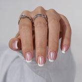 BTArtbox white French tip square nails with chrome glaze for salon-like shine.