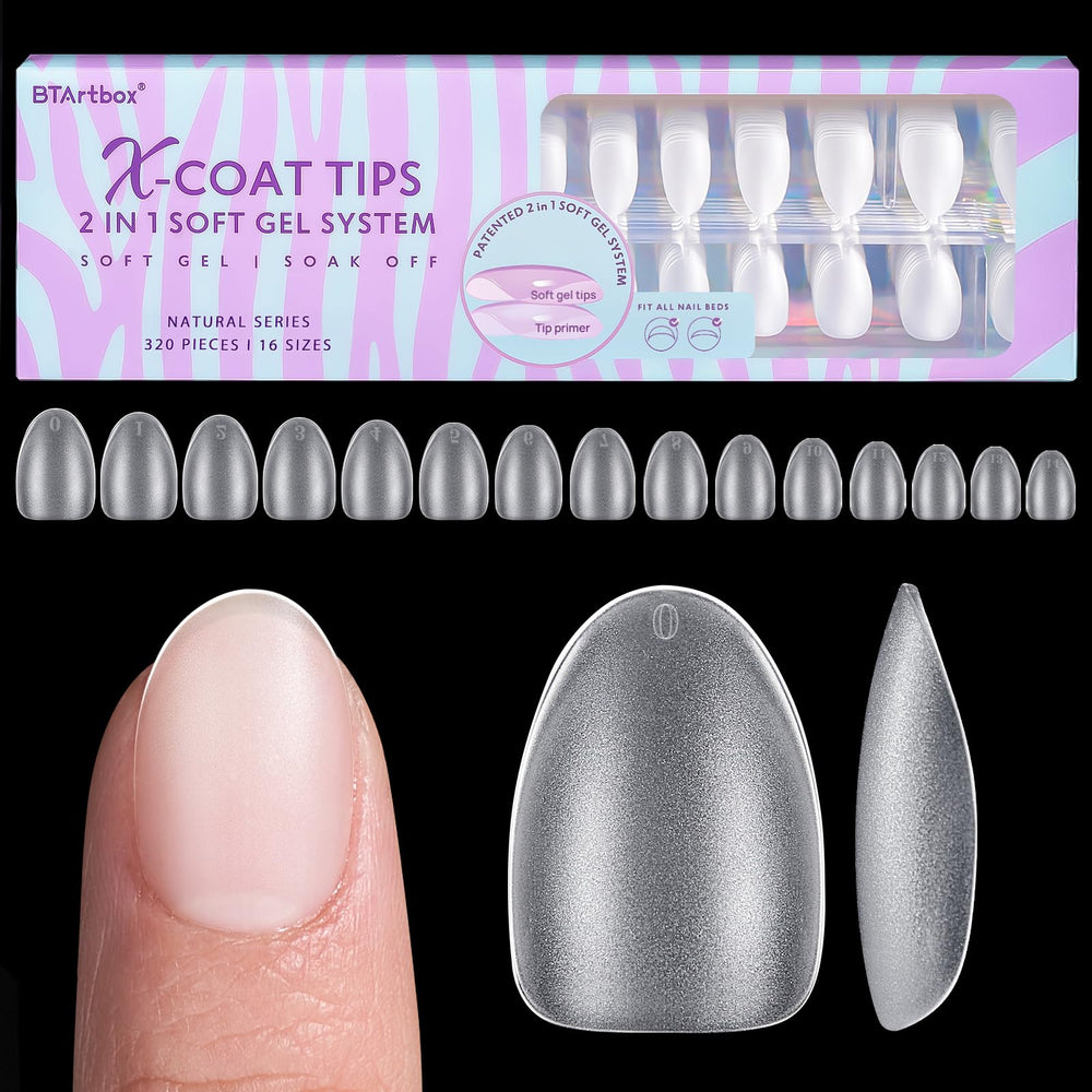 BTArtbox XCOATTIPS almond nail tips with matte finish for long-lasting wear