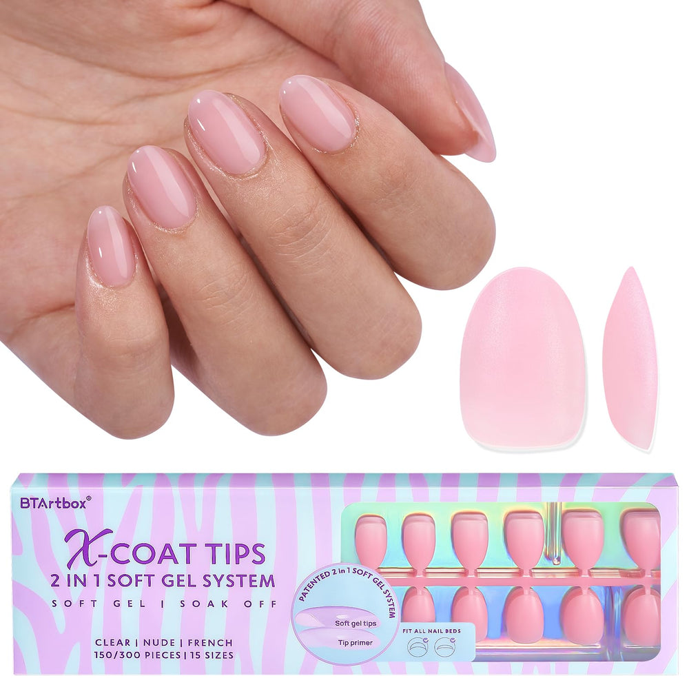 BTArtbox XCOATTIPS matte almond nail tips in extra-short length for natural-looking nails.