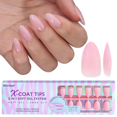 BTArtbox XCOATTIPS matte short almond nails show a natural, durable look.