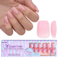 BTArtbox XCOATTIPS pink matte extra-short square nail tips for natural-looking DIY nails.