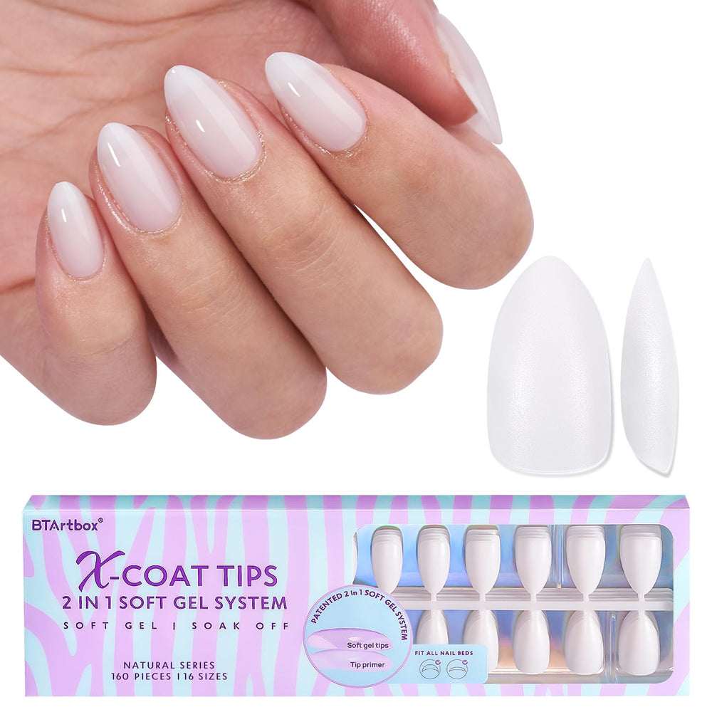 BTArtboxNails almond gel nail tips short milky white for natural-looking extensions