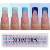 BTArtboxnails XCOATTIPS blue French tip press-on nails in square long shape for at-home manicure