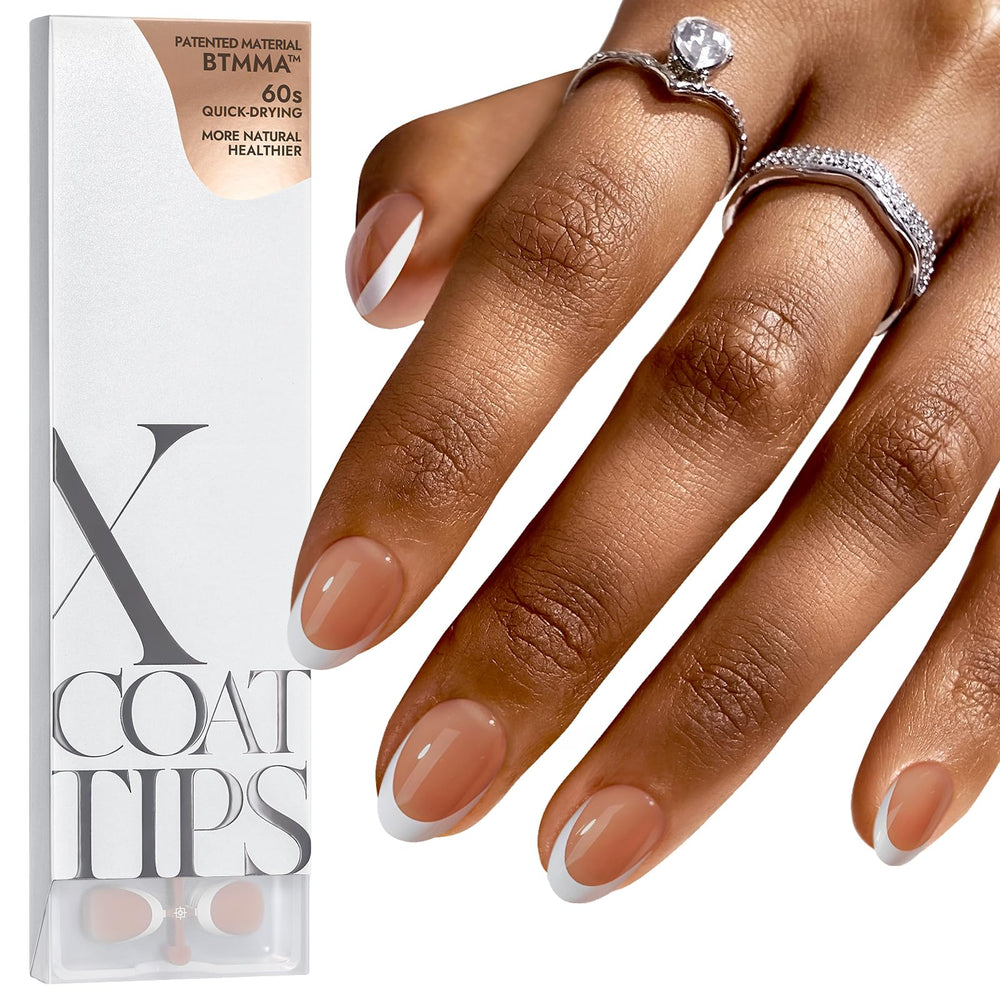 BTArtboxnails French tip press-on nails in brown, extra short almond shape for quick, salon-like results.