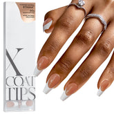 BTArtboxnails French tip press-on nails in brown medium coffin with quick salon-style extensions.