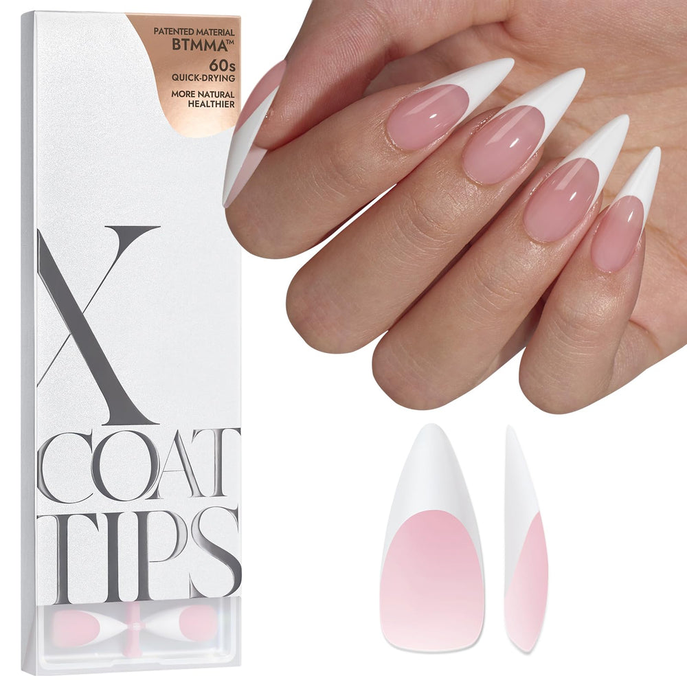 BTArtboxnails French tip press-on nails in pink pack for quick salon-style manicure.