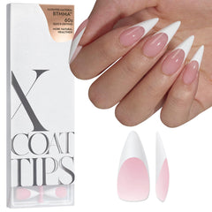 BTArtboxnails French tip press-on nails in pink pack for quick salon-style manicure.