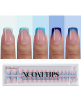BTArtboxnails XCOATTIPS blue French tip short square for at-home salon-like results.