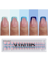 BTArtboxnails XCOATTIPS blue French tip short square for at-home salon-like results.
