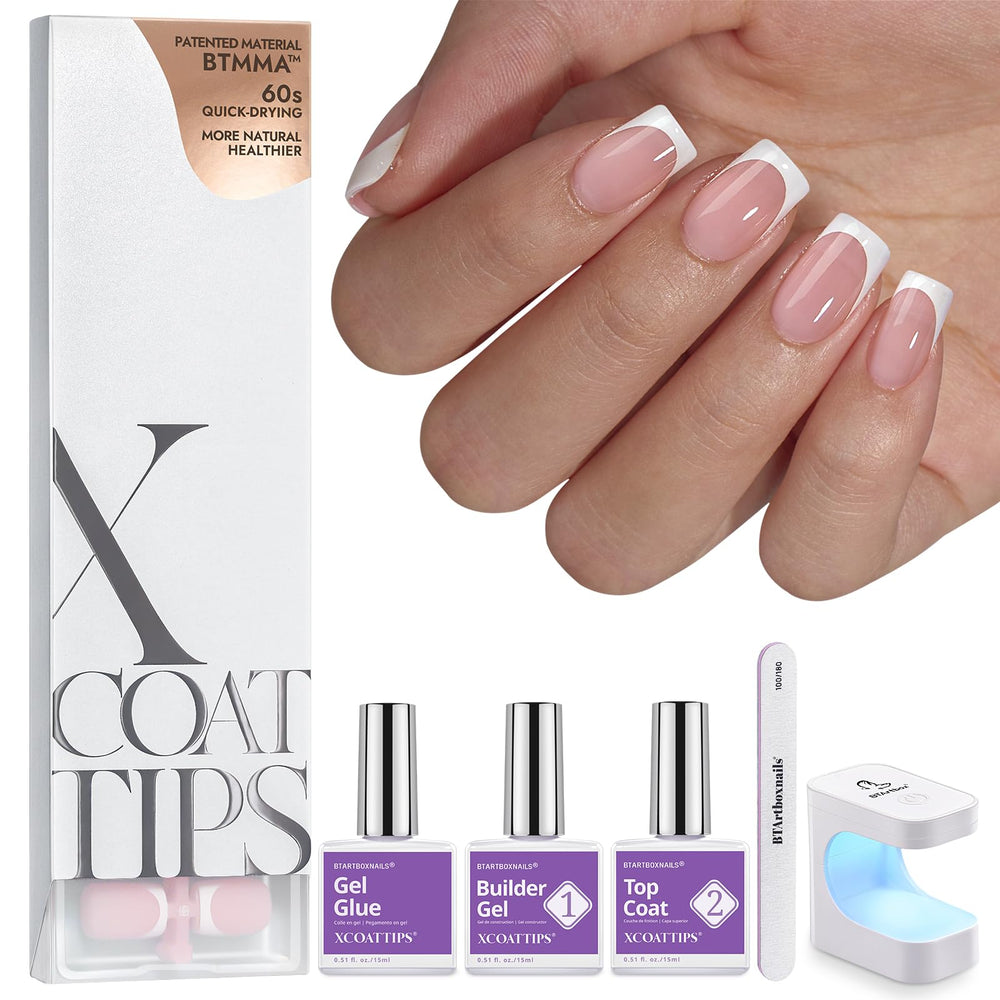 BTArtboxnails XCOATTIPS kit packaging shows complete home manicure set