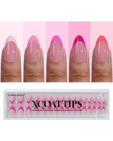 BTArtboxnails XCOATTIPS pink French tip press-on nails for quick at-home manicure.
