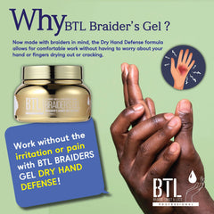 BTL Braider's Hands Dry Defense Gel being applied for strong hold and dry-hair comfort