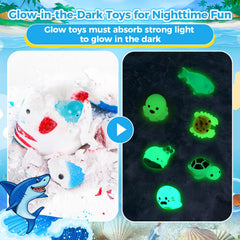 BubFroo shark bath bomb reveals glow-in-the-dark ocean toy mid-fizz.