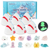 BubFroo Shark Bath Bombs package—six colorful bombs for kids' bath time.