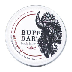 BUFF BAR unscented salve jar for full-body hydration and quick absorption.