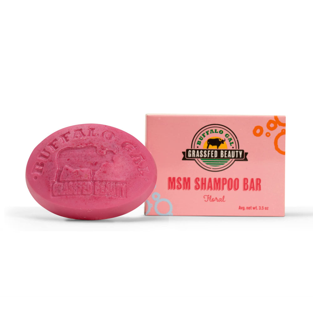 BUFFALO GAL MSM Shampoo Bar packaging highlights natural, eco-friendly design.