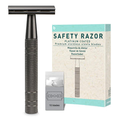BULIMICA Matte Gun Black Razor head close-up for a smooth, irritation-free shave.
