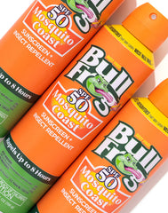 Person applying continuous Bullfrog spray on forearm for sun and bug defense.