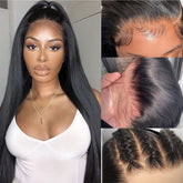 bunGiol 28-inch lace front wig straight close-up shows natural hairline and seamless blend for everyday styling