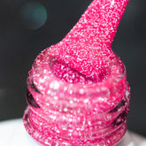 BURANO hot pink reflective glitter nail polish bottle for dramatic sparkle under lights.
