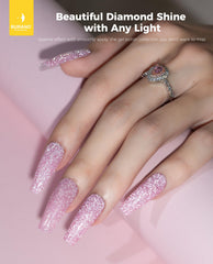 BURANO pink reflective glitter polish brush for precise application on nails.