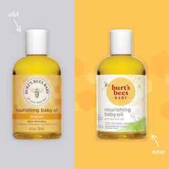 Bottle of Burt's Bees Baby Oil being applied directly for skin nourishment