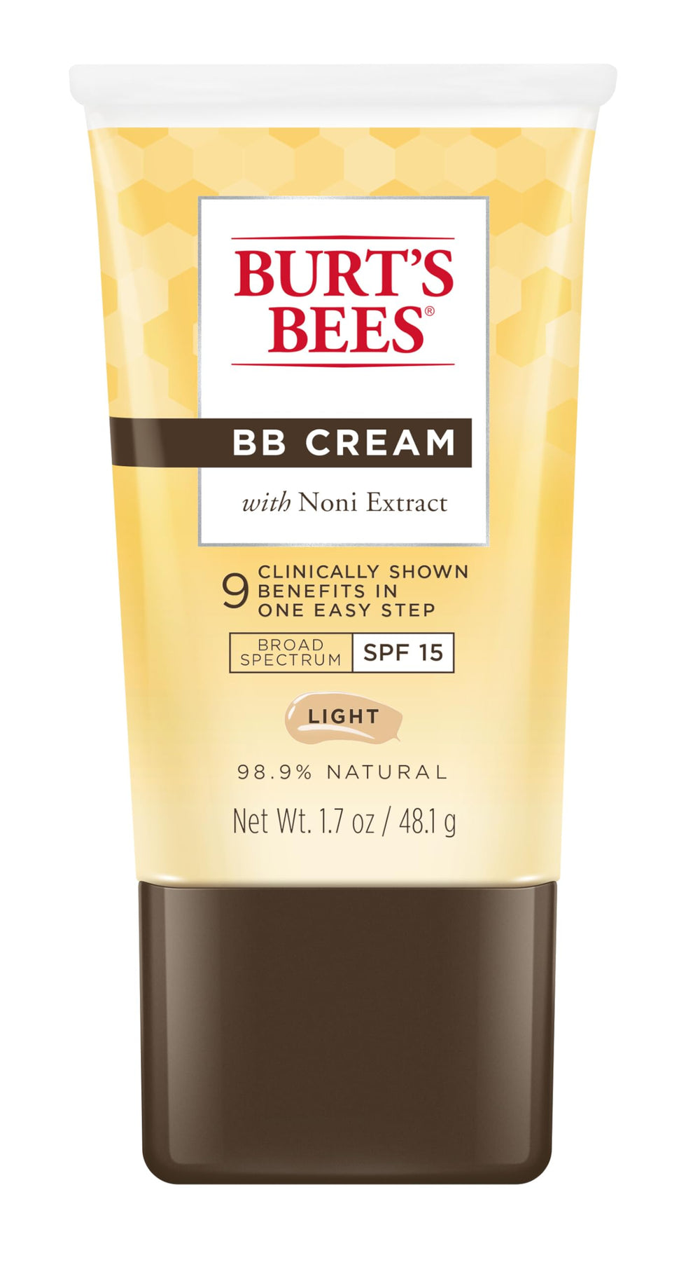 Burt's Bees BB Cream SPF 15 tube with light tint for daily sun protection.
