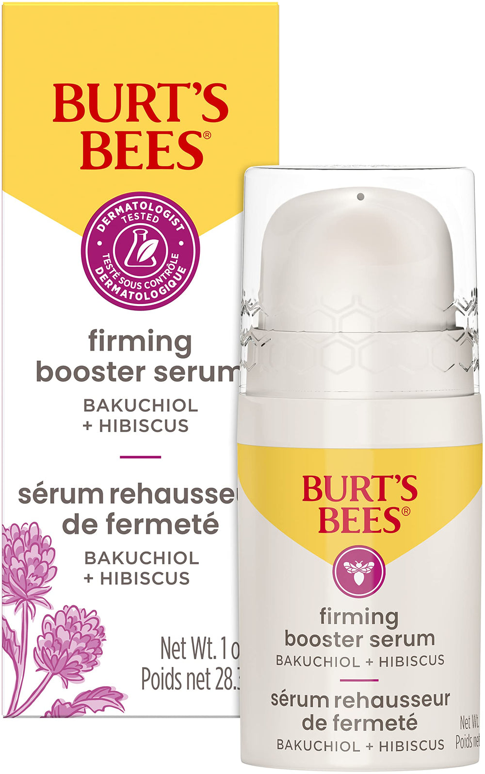 Burt's Bees Firming Serum bottle pump for daily use with smoother skin.