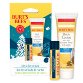 Burt's Bees Hive Favorites Vanilla Bean Lip Balm tube on display for gifting.
