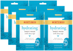 Burt's Bees Hydrating Sheet Mask with Clary Sage applied on clean skin for hydration.