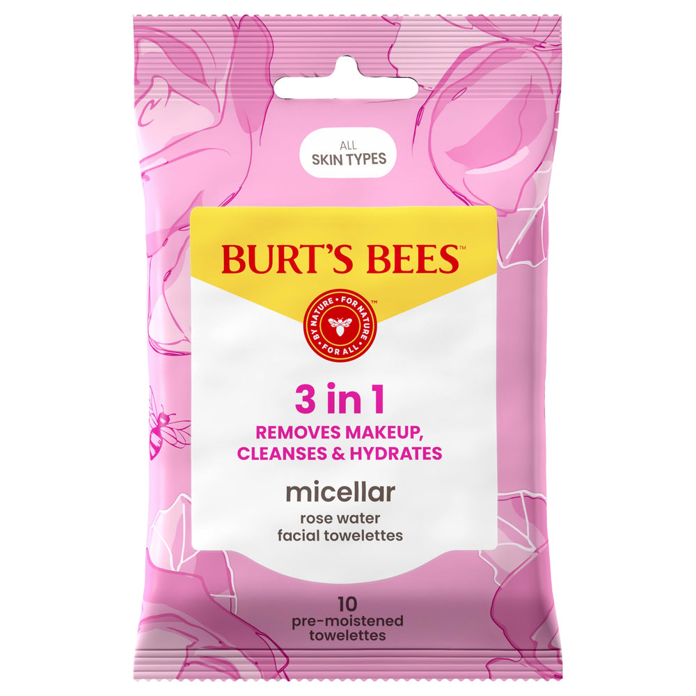 Burt's Bees micellar rose water towelettes pack for quick makeup removal and cleansing