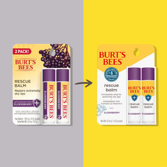 Burt's Bees Rescue Balm Elderberry tube close-up showing berry-infused lip hydration