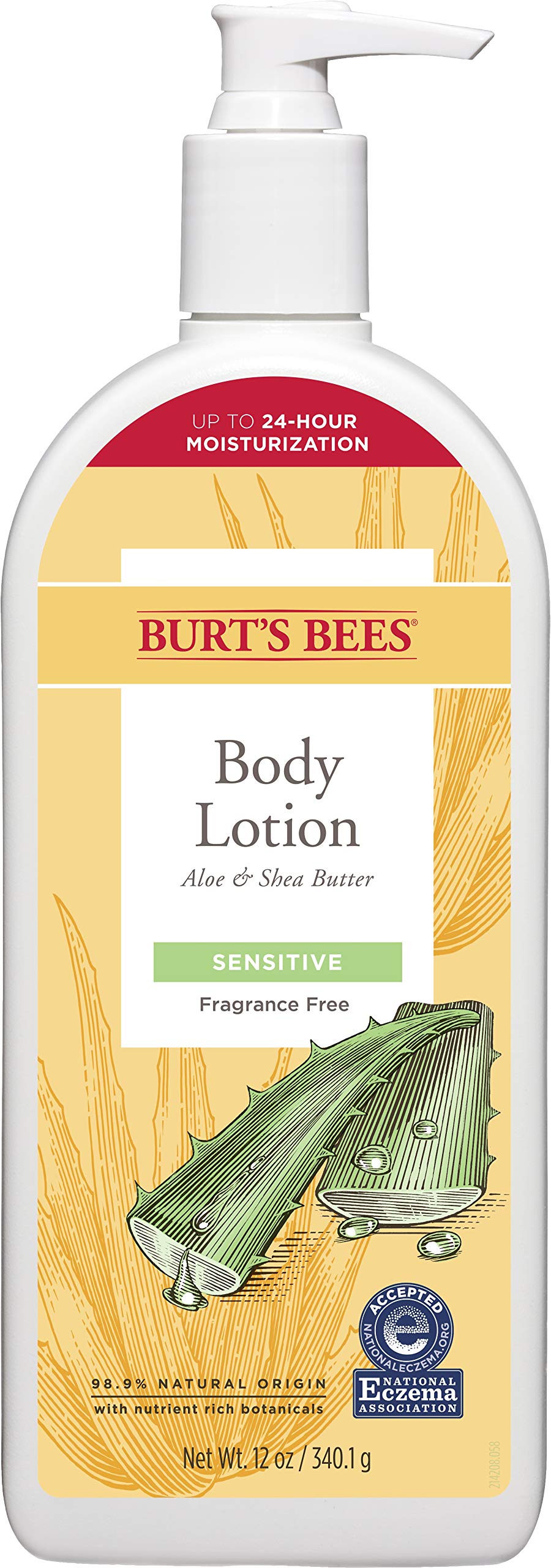 Burt's Bees Sensitive Skin Body Lotion bottle, fragrance-free and hydrating for daily use