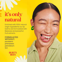 Close-up of Burt's Bees Vanilla Bean Lip Balm being applied.