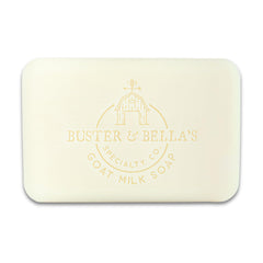 Buster & Bella's Unscented Goat Milk Soap on vanity, cruelty-free care for daily routines.