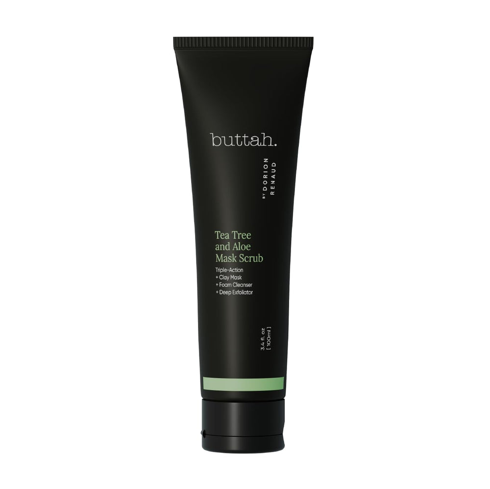 Buttah Tea Tree & Aloe scrub tube with creamy texture for refreshing cleanse