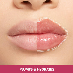 BUXOM Lip Glow Balm Cherry Popsicle dispensed showing sheer tint and plumping effect